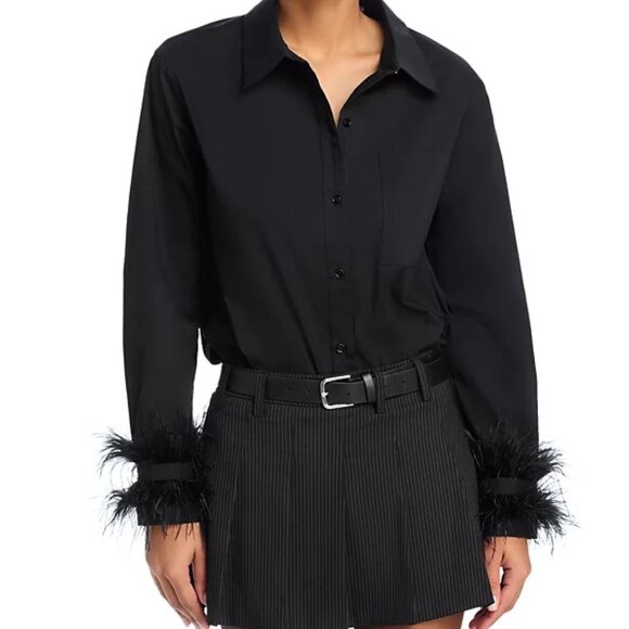 English Factory Black Feather-Cuff Pointed Collar Shirt NWT M – 100% Cotton - Picture 3 of 7